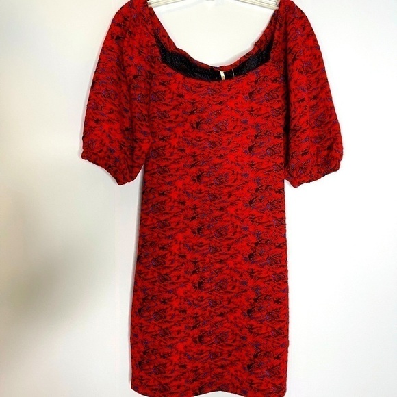 NEW Free People Red Sunset Puff Sleeves Mini Dress US M - Picture 2 of 7
